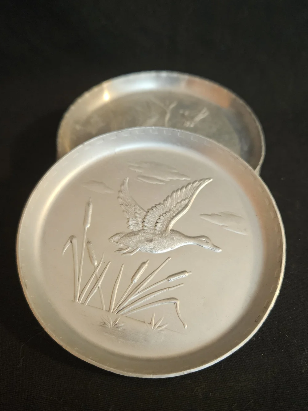 Vintage Aluminum Coasters Ducks Set of 5 - Mid Century Metal Retro Barware